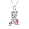 Thumbnail Image 2 of Heart-Shaped Pink Lab-Created Sapphire & White Lab-Created Sapphire Teddy Bear Necklace Sterling Silver 18&quot;