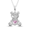 Thumbnail Image 3 of Heart-Shaped Pink Lab-Created Sapphire & White Lab-Created Sapphire Teddy Bear Necklace Sterling Silver 18&quot;