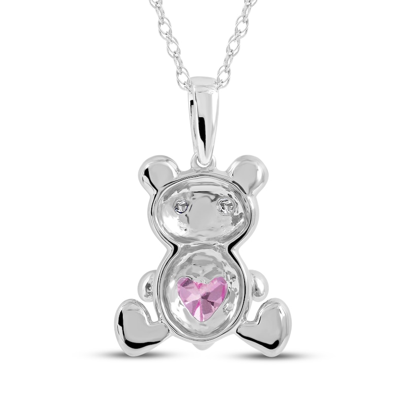 Main Image 3 of Heart-Shaped Pink Lab-Created Sapphire & White Lab-Created Sapphire Teddy Bear Necklace Sterling Silver 18&quot;