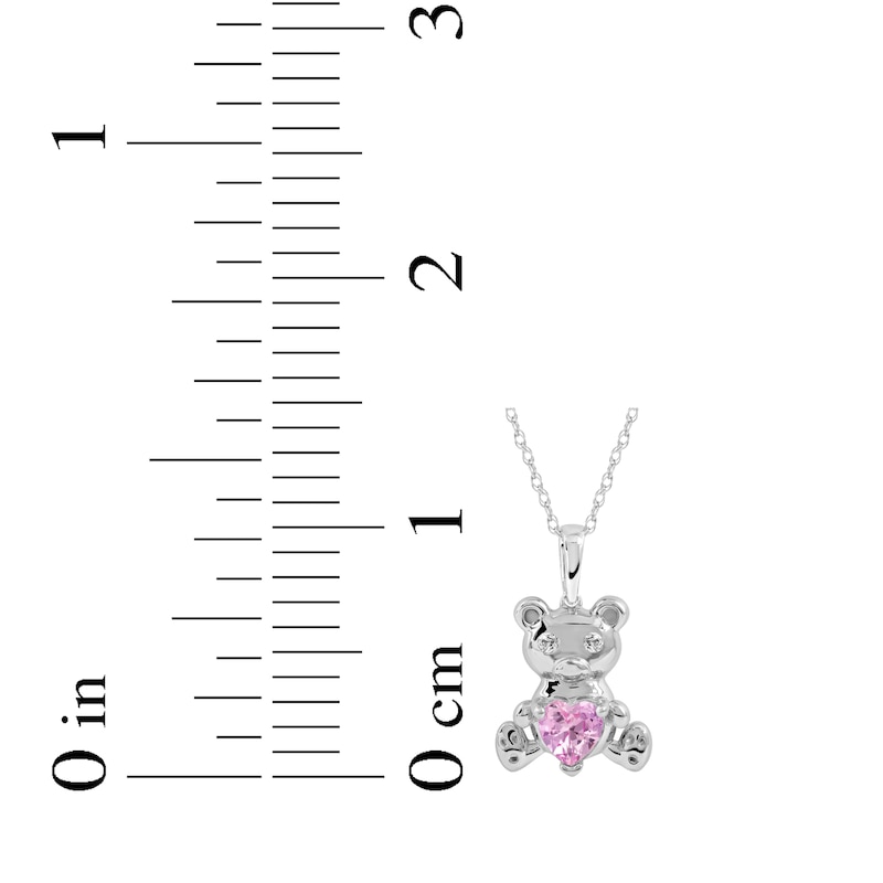 Main Image 5 of Heart-Shaped Pink Lab-Created Sapphire & White Lab-Created Sapphire Teddy Bear Necklace Sterling Silver 18&quot;