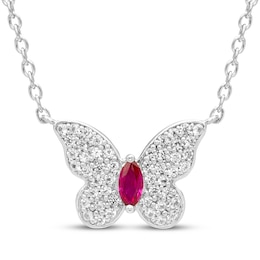 Marquise-Cut Lab-Created Ruby & White Lab-Created Sapphire Butterfly Necklace Sterling Silver 17.5&quot;