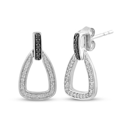 Black & White Diamond Doorknocker Earrings 1/4 ct tw Sterling Silver