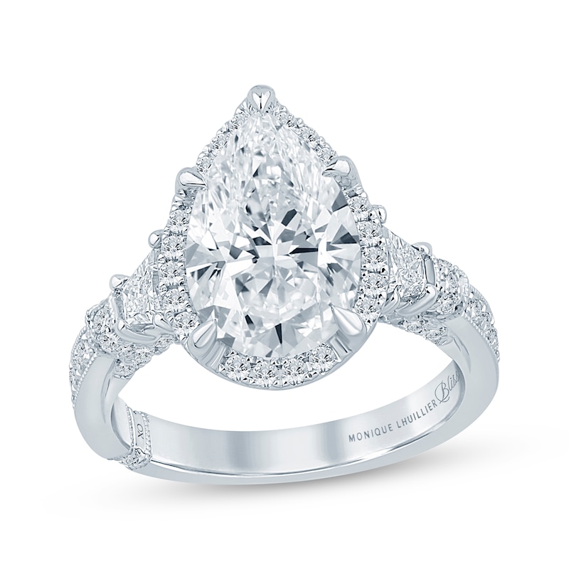 Main Image 1 of Monique Lhuillier Bliss Pear-Shaped Lab-Grown Diamond Halo Engagement Ring 4 ct tw 18K White Gold