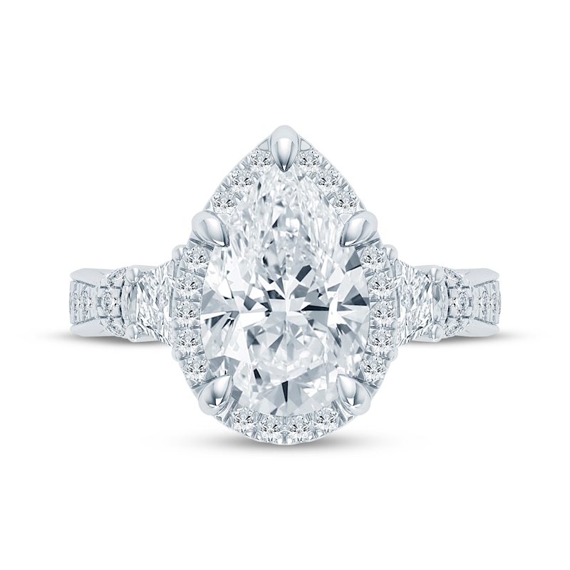 Main Image 4 of Monique Lhuillier Bliss Pear-Shaped Lab-Grown Diamond Halo Engagement Ring 4 ct tw 18K White Gold