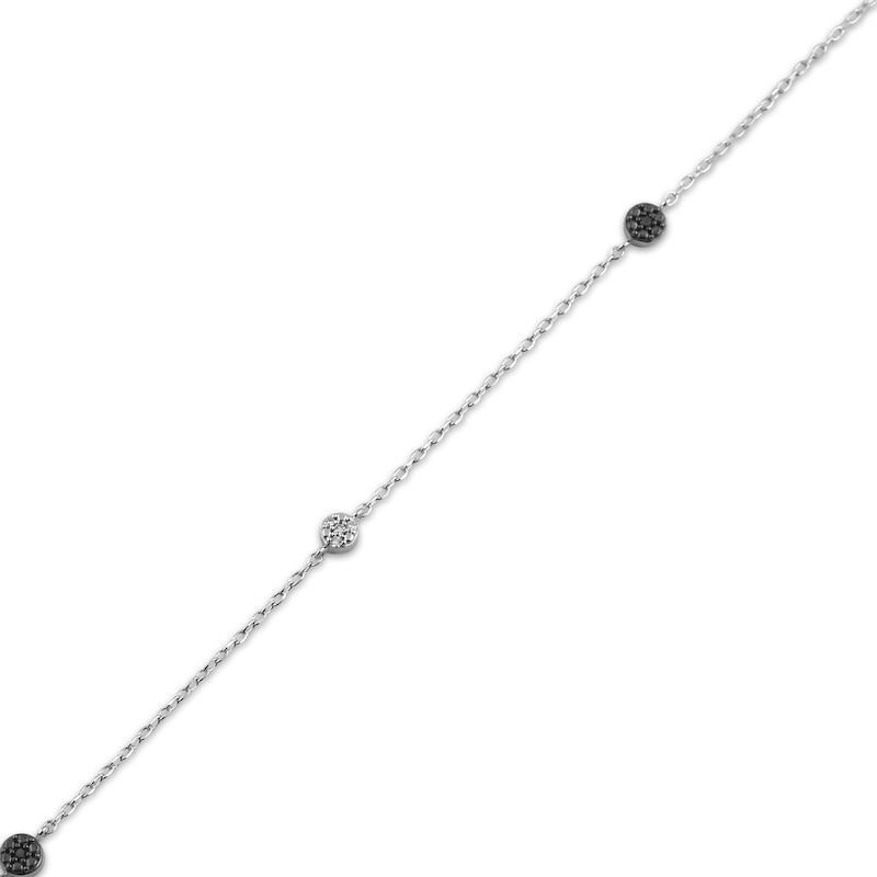 Main Image 2 of Black & White Diamond Circle Station Anklet 1/20 ct tw Sterling Silver 10.25&quot;