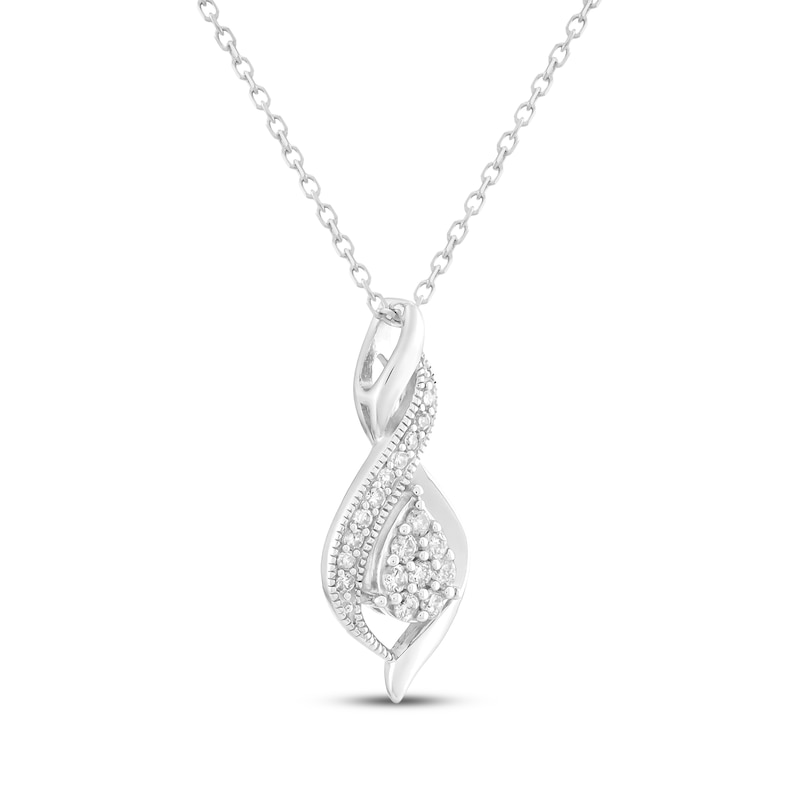 Main Image 2 of Multi-Diamond Milgrain Swirl Necklace 1/6 ct tw Sterling Silver