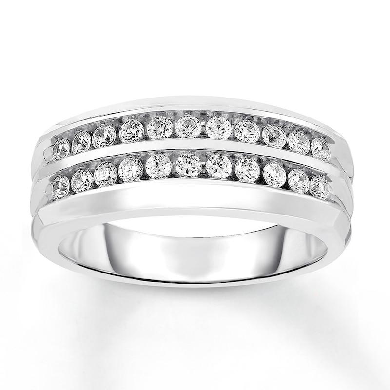 Main Image 1 of Men's Diamond Wedding Band 3/4 ct tw Round-cut 10K White Gold