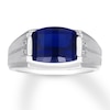 Thumbnail Image 1 of Men's Lab-Created Sapphire Ring With Diamonds Sterling Silver