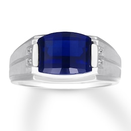 Men's Lab-Created Sapphire Ring With Diamonds Sterling Silver