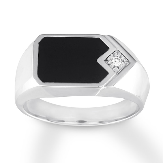 Men S Black Onyx Ring Diamond Accent 10k White Gold Kay