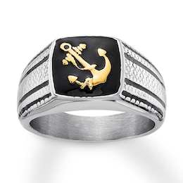 Men's Anchor Ring Stainless Steel/Black & Yellow Ion-Plating