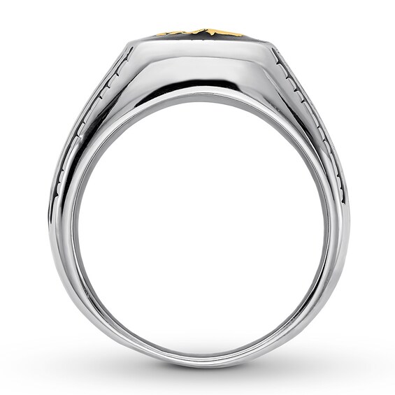 Men's Anchor Ring Stainless Steel/Black & Yellow Ion-Plating | Kay