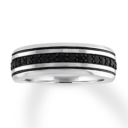 Now + Forever Men's Black Diamond Band 1/2 ct tw Round-cut 14K White Gold