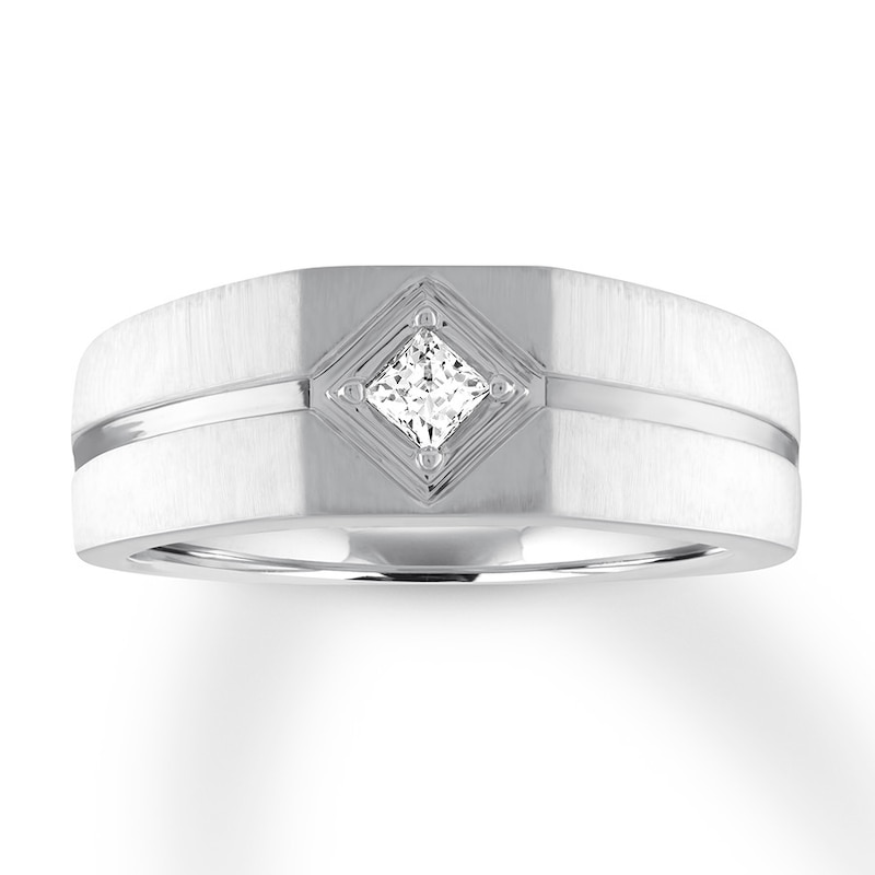 Men's Diamond Solitaire Ring 1/5 Carat Square-cut 14K White Gold