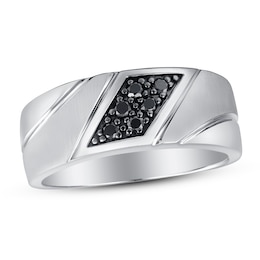 Now + Forever Men's Black Diamond Wedding Band 1/5 ct tw Round-cut 10K White Gold