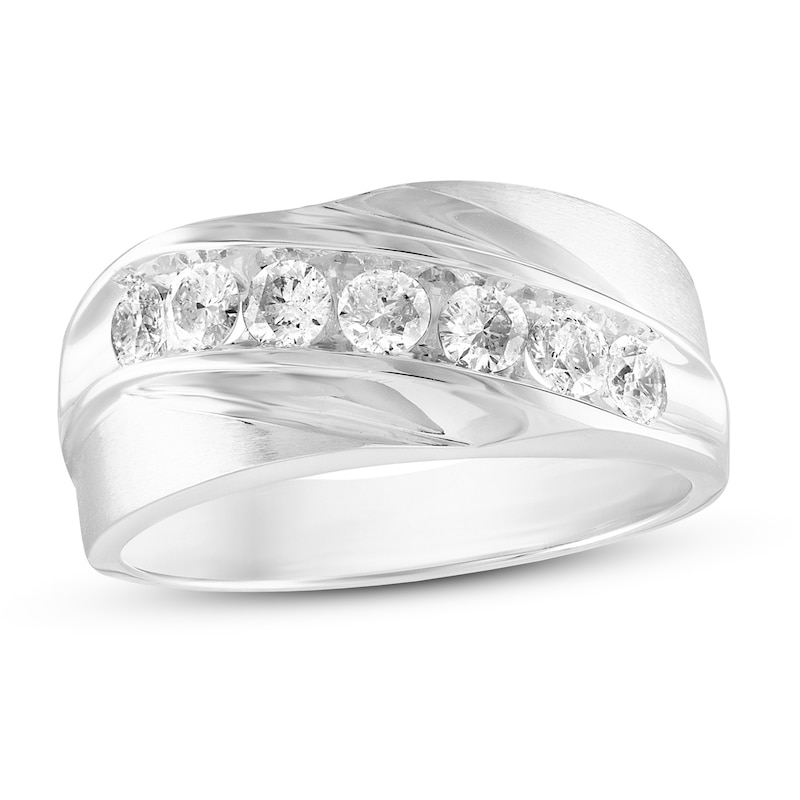 Main Image 1 of Men's Diamond Wedding Band 1 ct tw Round-cut 10K White Gold