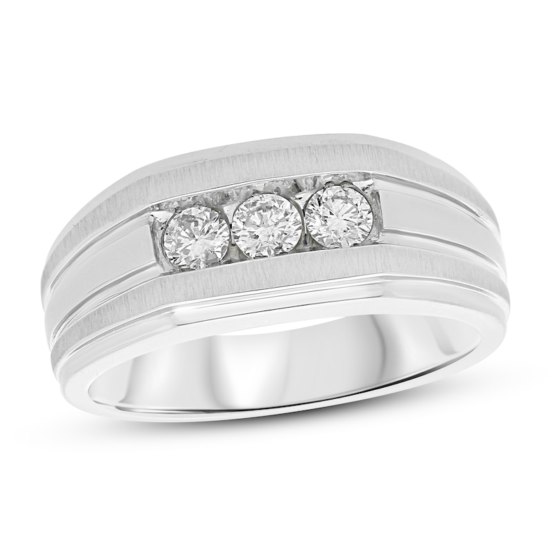 Main Image 1 of Men's 3-Stone Diamond Wedding Band 1/2 ct tw Round-cut 10K White Gold