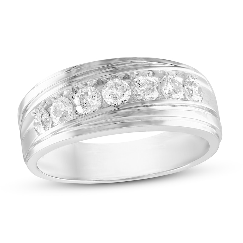 Main Image 1 of Men's Diamond Wedding Band 1 ct tw Round-cut 10K White Gold