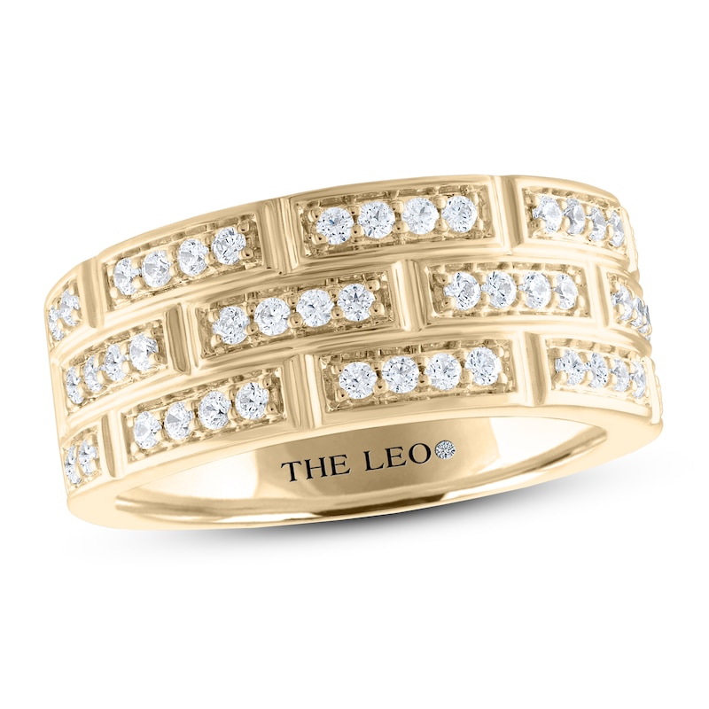 Main Image 1 of Men's THE LEO Diamond Wedding Band 3/4 ct tw Round-cut 14K Yellow Gold