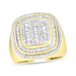 Men's Diamond Ring 1-1/4 ct tw Round & Baguette 10K Yellow Gold