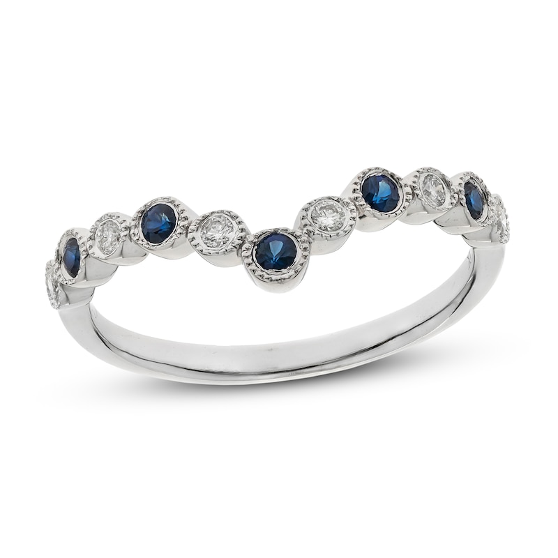 Main Image 1 of Blue Sapphire Contour Ring 1/10 ct tw Diamonds 14K White Gold