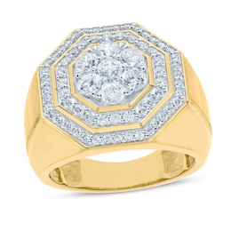 Men's Diamond Hexagon Ring 2 ct tw Round-cut 10K Yellow Gold