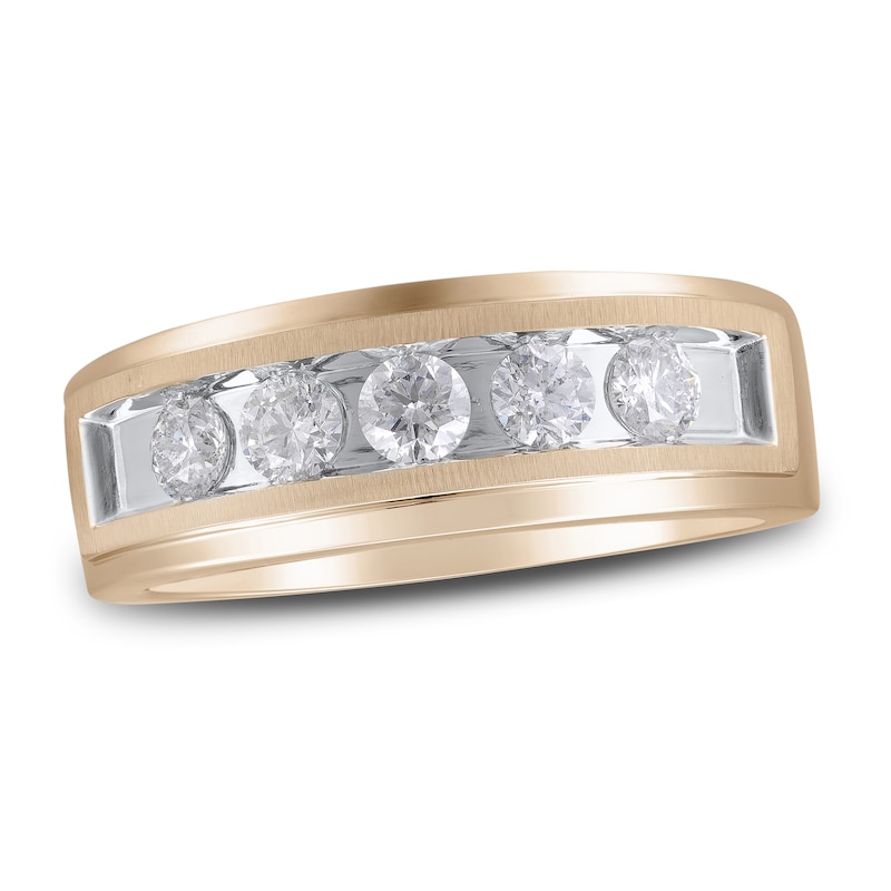 Main Image 1 of Men's Five-Stone Diamond Wedding Band 1 ct tw Round-cut 10K Rose Gold