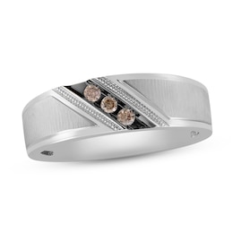 Men's Brown Diamond Wedding Band 1/10 ct tw Round-cut 10K White Gold