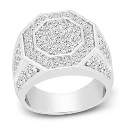 Men's Octogonal Diamond Ring 3 ct tw Round-cut 10K White Gold