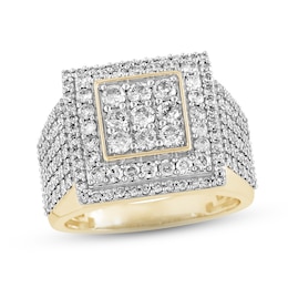 Men's Diamond Double-Square Ring 2-1/2 ct tw Round-cut 10K Yellow Gold