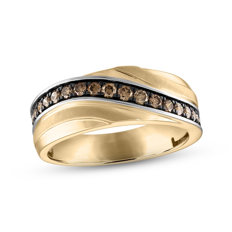 Main Image 1 of Men's Brown Diamond Wedding Band 1/2 ct tw Round-cut 10K Two-Tone Gold