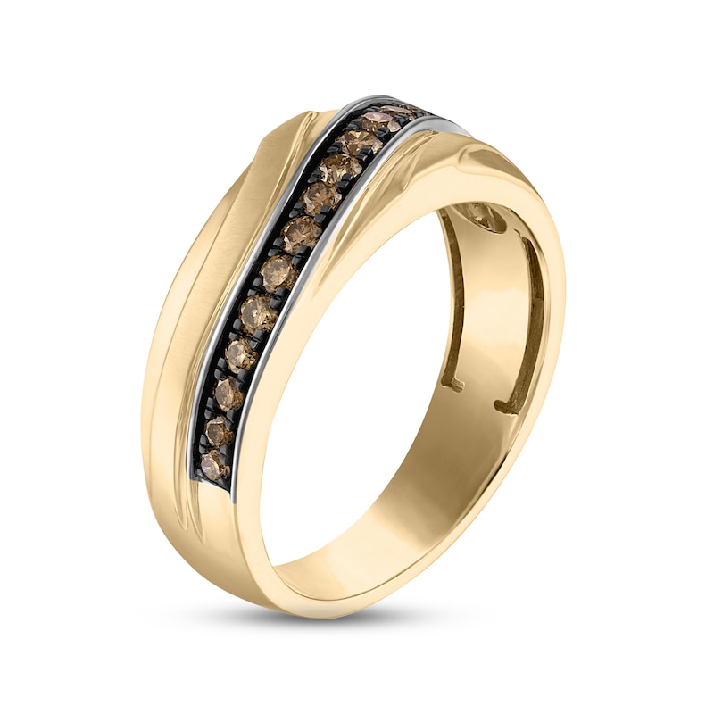 Main Image 2 of Men's Brown Diamond Wedding Band 1/2 ct tw Round-cut 10K Two-Tone Gold