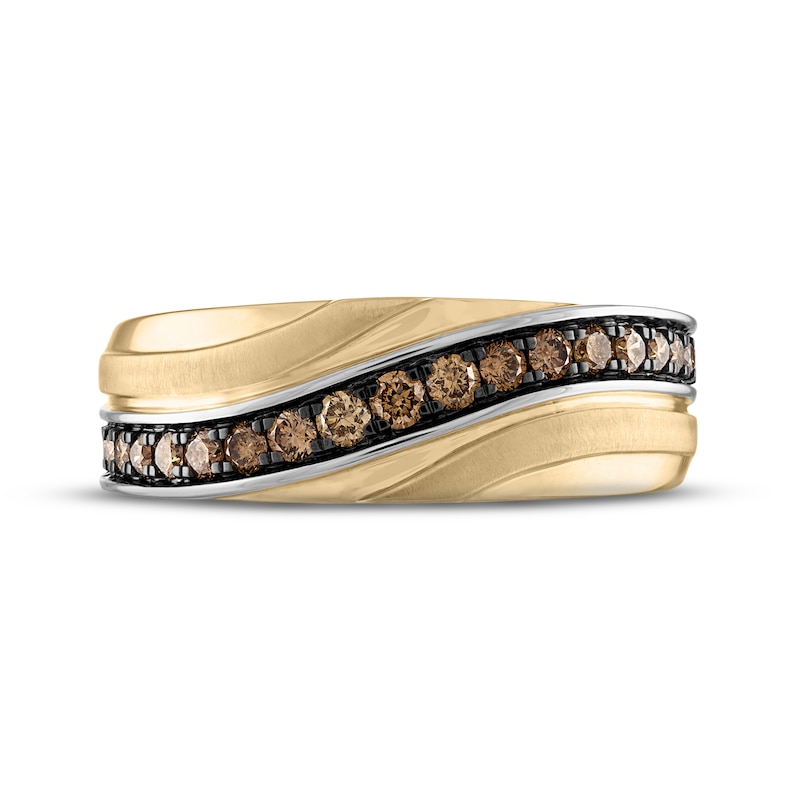 Main Image 3 of Men's Brown Diamond Wedding Band 1/2 ct tw Round-cut 10K Two-Tone Gold