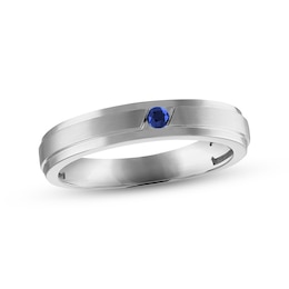 Men's Blue Sapphire Wedding Band 10K White Gold