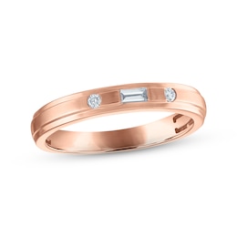 Now + Forever Men's Diamond Wedding Band 1/8 ct tw Baguette & Round-cut 10K Rose Gold