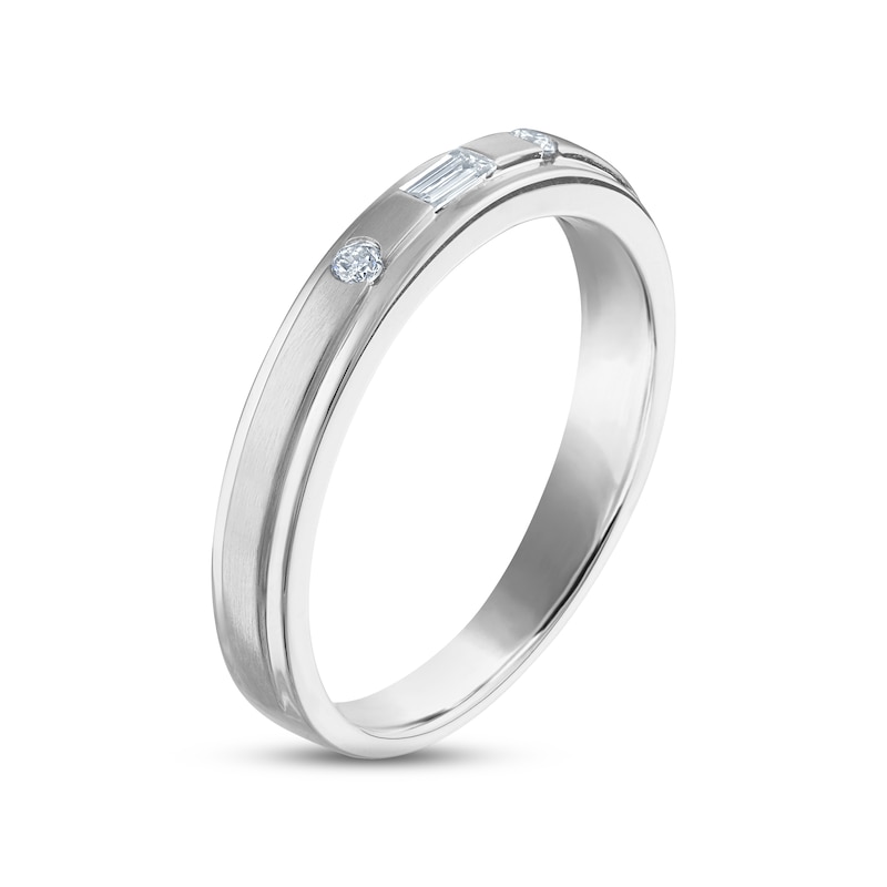 Main Image 2 of Men's Diamond Wedding Band 1/8 ct tw Baguette & Round-cut 10K White Gold