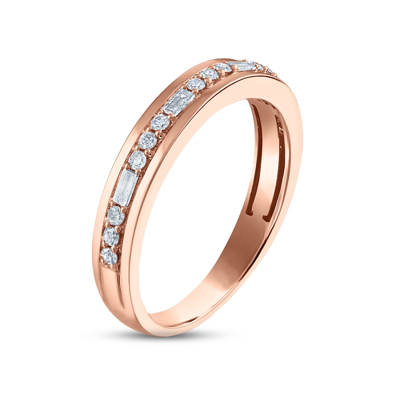 Main Image 2 of Men's Diamond Wedding Band 1/3 ct tw Round & Baguette-cut 10K Rose Gold