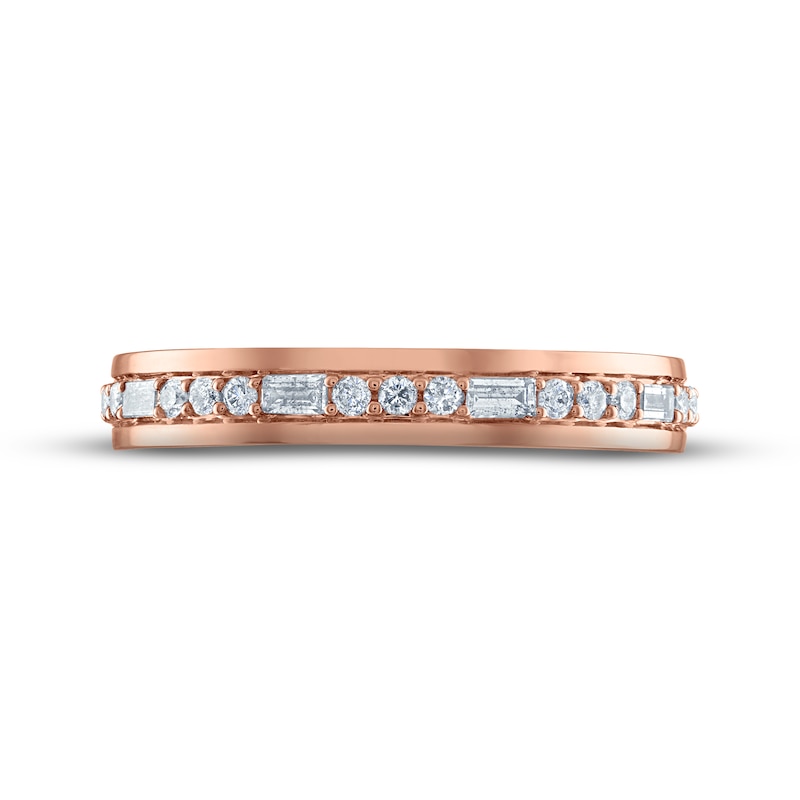 Main Image 3 of Men's Diamond Wedding Band 1/3 ct tw Round & Baguette-cut 10K Rose Gold