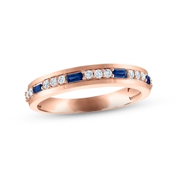 Now + Forever Men's Blue Sapphire & Diamond Wedding Band 1/5 ct tw Round-cut 10K Rose Gold