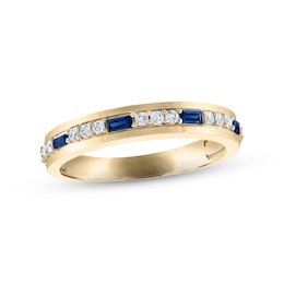 Men's Blue Sapphire & Diamond Wedding Band 1/5 ct tw Round-cut 10K Yellow Gold