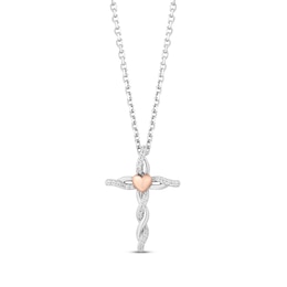 Hallmark Diamonds Cross Necklace 1/10 ct tw Sterling Silver & 10K Rose Gold 18&quot;