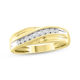 Now + Forever Men's Diamond Wedding Band 1/4 ct tw Round-cut 10K Yellow Gold