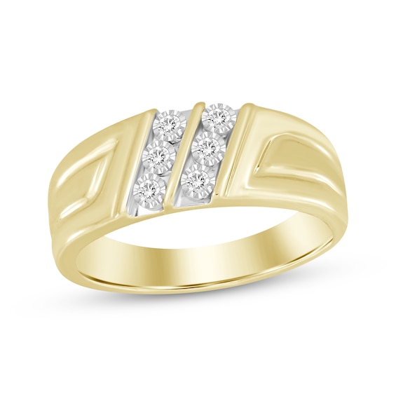 Men's Diamond Grooved Wedding Band 1/6 ct tw Round-cut 10K Yellow Gold