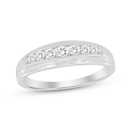 Now + Forever Men's Diamond Milgrain Wedding Band 1/4 ct tw Round-cut 10K White Gold