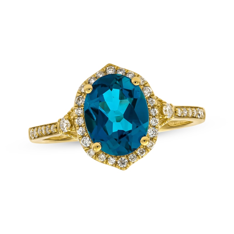 Main Image 1 of Oval-Cut London Blue Topaz & Round-Cut Diamond Ring 1/5 ct tw 10K Yellow Gold