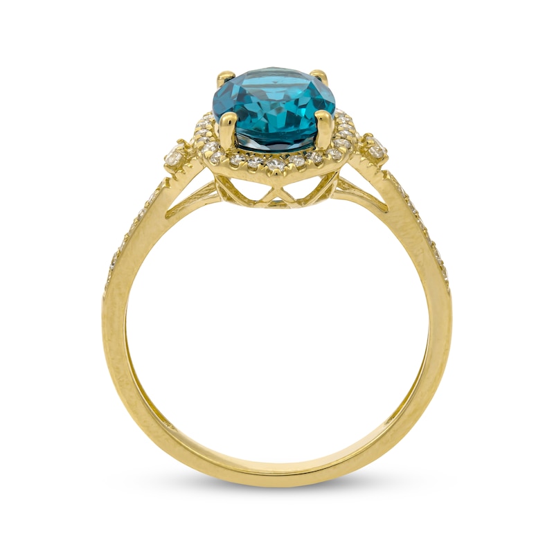 Main Image 2 of Oval-Cut London Blue Topaz & Round-Cut Diamond Ring 1/5 ct tw 10K Yellow Gold