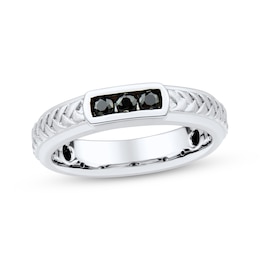 Men’s Round-Cut Black Diamond Anniversary Band 1/4 ct tw 10K White Gold