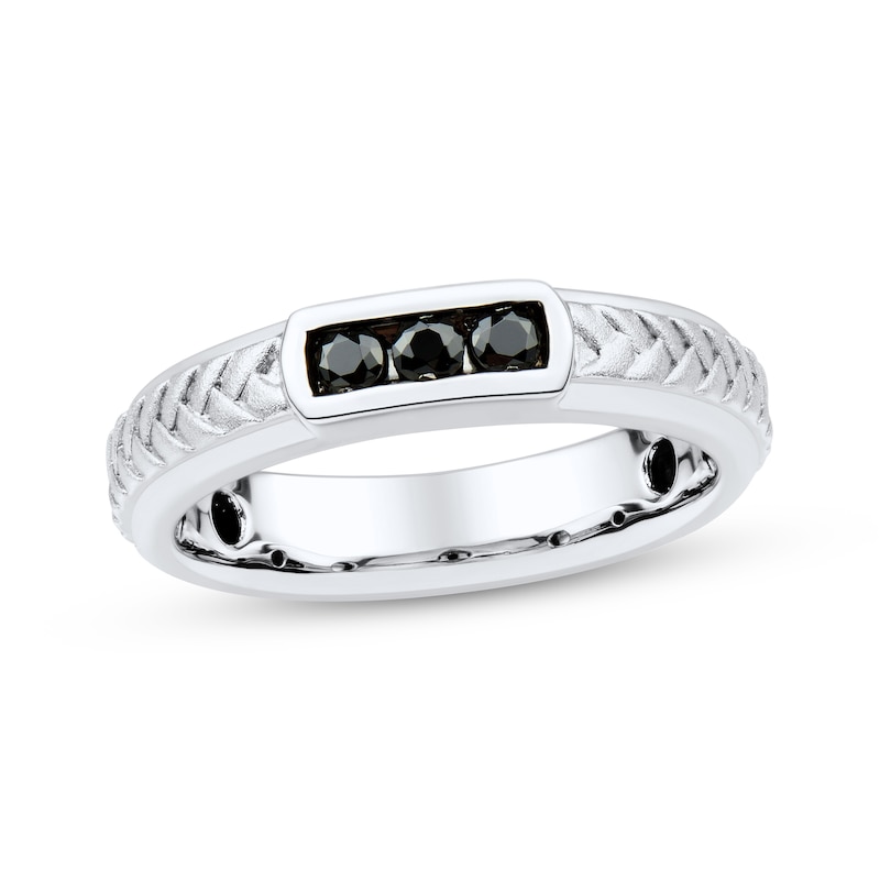 Main Image 1 of Men’s Round-Cut Black Diamond Anniversary Band 1/4 ct tw 10K White Gold