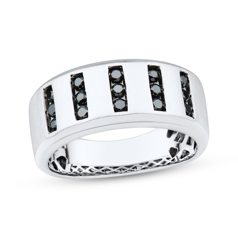 Main Image 1 of Men’s Round-Cut Black Diamond Anniversary Band 1/2 ct tw 10K White Gold