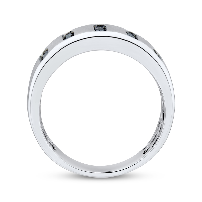 Main Image 2 of Men’s Round-Cut Black Diamond Anniversary Band 1/2 ct tw 10K White Gold